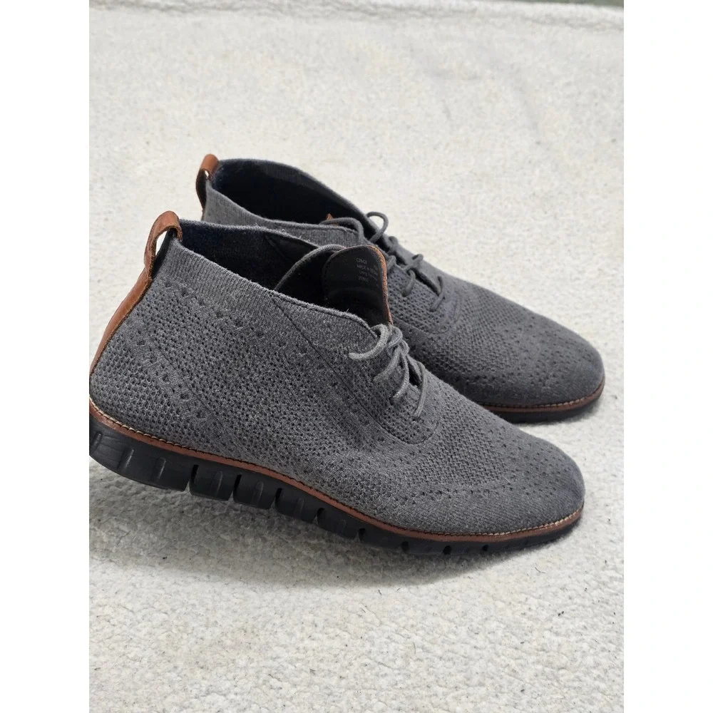 Cole Haan Zerogrand Stitchlite Chukka Boots Grey Knit Wingtip Mens 11.5 M C29426